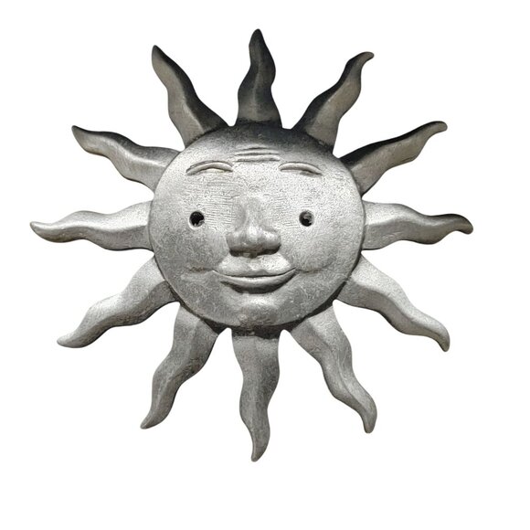 Sun Brooch Pin Vintage Pewter Smiling Unique Sunburst JJ Piece - Picture 2 of 9